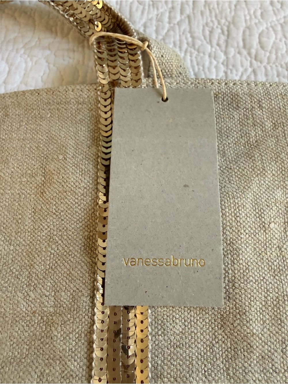 Vanessa Bruno Le Cabas Moyen Linen Sequin Tote Bag NWT Made in France - Picture 2 of 8